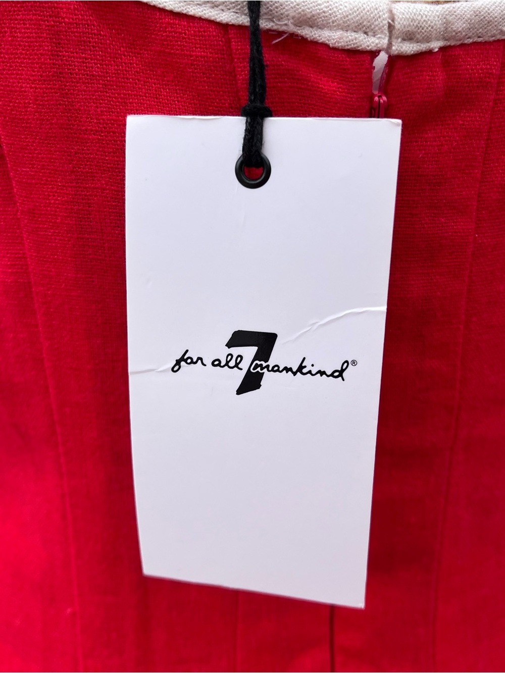For All Mankind Red Linen Blend Midi Dress White Trim Fit & Flare Size M NWT - Picture 5 of 6